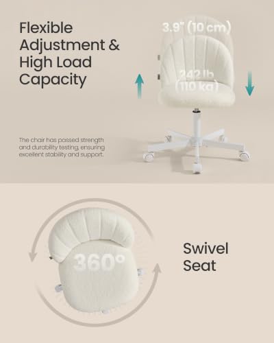 SONGMICS Cloud White Swivel Office & Makeup Vanity Chair - Breathable Teddy Fleece