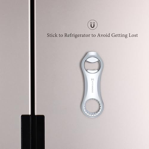 Magnetic Refrigerator Bottle Opener - Heavy Duty Steel, Twist & Pry Off, Pop-Can Opening, Gift for Men