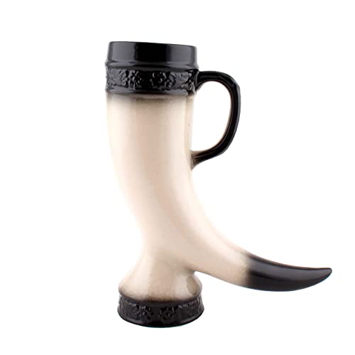 BarConic Horn Tiki Drinkware - 20 oz Ceramic Mug with Hand Painted Design