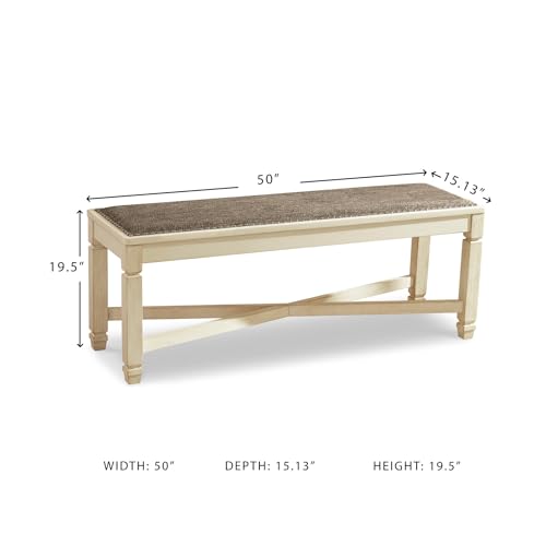 50-Inch Upholstered Dining Bench, Antique White Farmhouse Seating