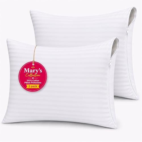 Standard Cotton Pillow Protectors - 300 TC Breathable Zippered Covers (2 Pack)