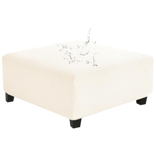 Large Waterproof Square Ottoman Cover with Elastic Bottom - Beige