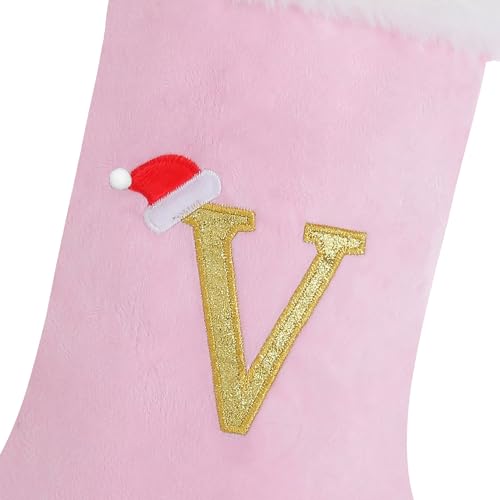 Personalized Pink Velvet Christmas Stocking 20-Inch Monogrammed Plush Cuff