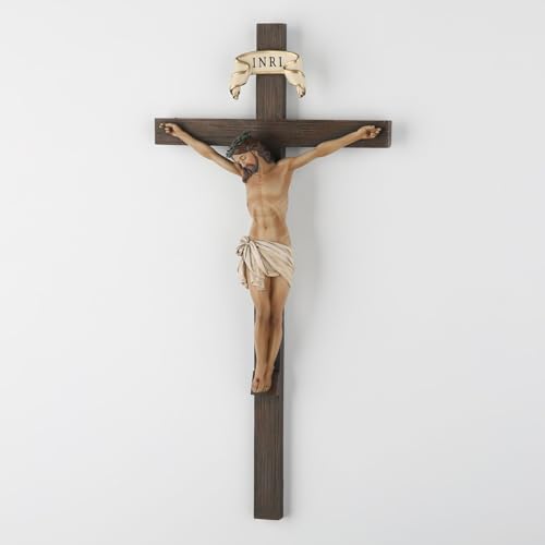 10-Inch Wall Crucifix, Handpainted Stone Resin Jesus Christ Wall Cross