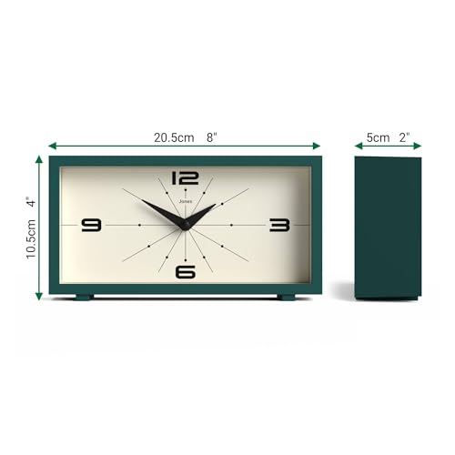 Modern Rectangular Desk Clock, Retro Mid-Century Style, Dark Green
