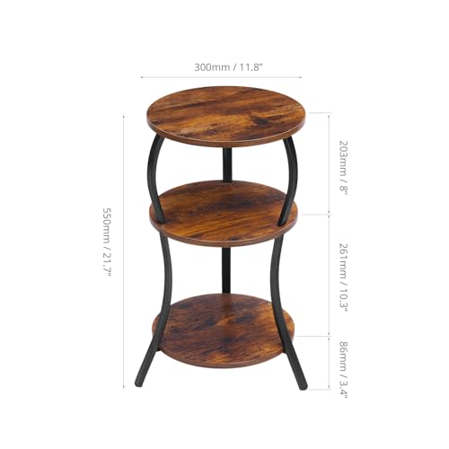 3-Tier Round Side Table, Industrial Compact End Table for Small Spaces