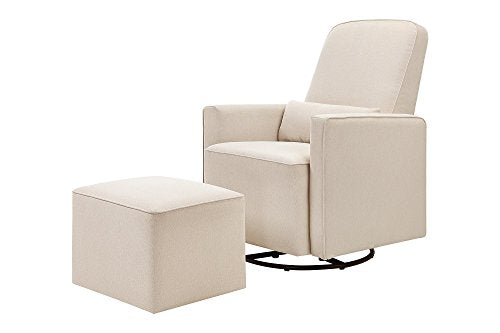Nursery Glider Chair with Storage Ottoman - 360° Swivel Rocker, Cream