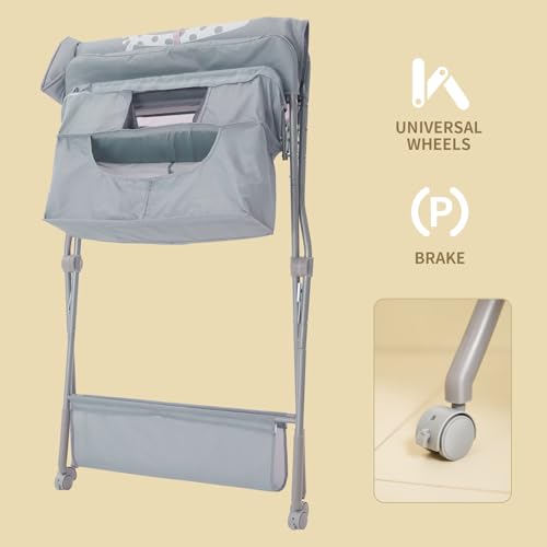 Foldable Baby Changing Table with Wheels, 4-Level Adjustable Height Station