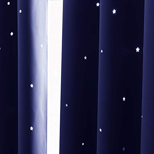 Blue Hollow Star Blackout Curtain for Kids Room, 52 x 63 Inch Panel