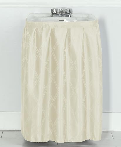 Self-Adhesive Fabric Sink Skirt - Water Repellent Vanity Cover (Ivory)