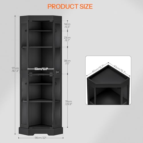6-Tier Corner Display Cabinet with Glass Doors and LED Lighting