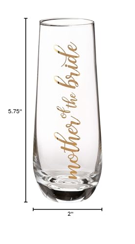 Mother of the Bride Stemless Champagne Glass - Wedding Toasting Glass with Gold Script