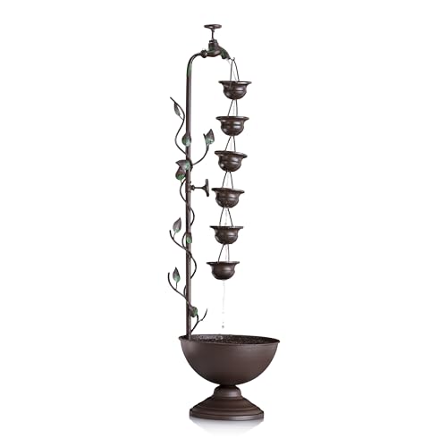 38-Inch Tiered Outdoor Floor Water Fountain - Vintage Bronze 6-Cup Waterfall