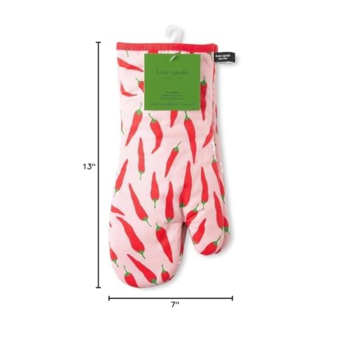 kate spade new york Hot Hot Hot Peppers Oven Mitt 2-Pack Set, Heat Resistant, 100% Cotton, Red/Pink, 7"x13"