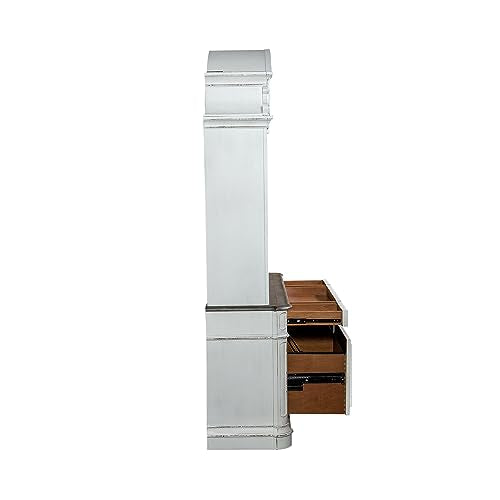 Magnolia Manor Filing Credenza and Hutch with Touch Lighting - Antique White