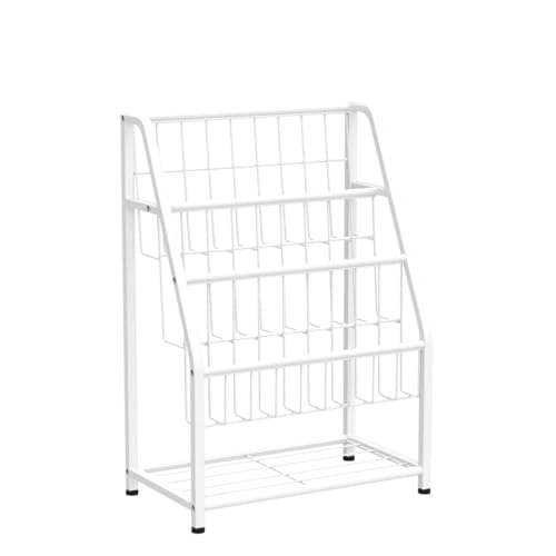 4-Tier Metal Kids Bookshelf with Bottom Storage, White Forward-Facing Shelf