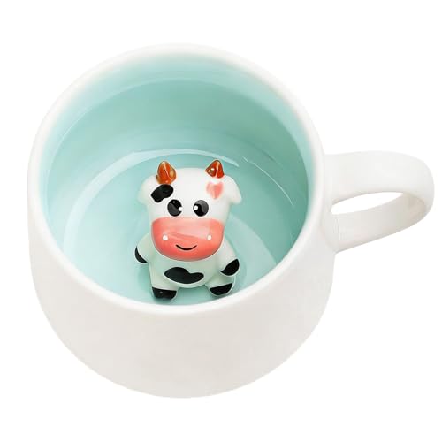 HS&ROXIN 12 oz Cute 3D Dinosaur Inside Mug - White Cow Ceramic Coffee Cup Gift