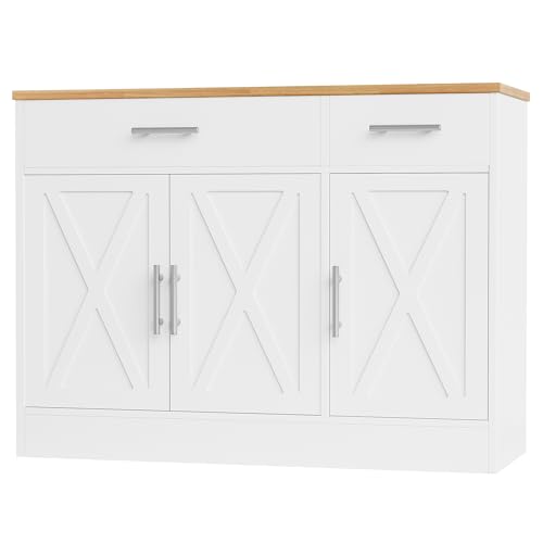 42-Inch Modern Farmhouse Buffet Sideboard Cabinet with Storage and Shelves
