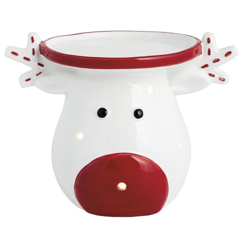 LED Light-Up Christmas Reindeer Ceramic Candle Pillar Holder, White