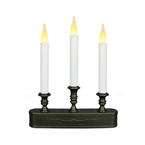 LitTerra Battery Operated Window Candle with Timer - 3 LED Antique Bronze Flickering Flames