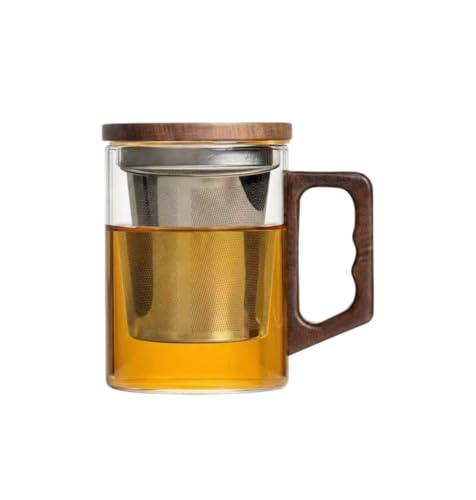 WwwLryct Clear 400ML Borosilicate Glass Tea Infuser Mug with Lid - Dishwasher Safe