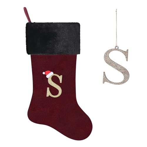 Personalized Burgundy Velvet Christmas Stocking with Gold Monogram, 20-Inch