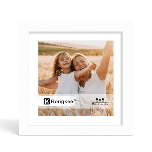 5x5 Solid Wood Picture Frame with Real Glass, Holds 4x4 or 5x5 Photos