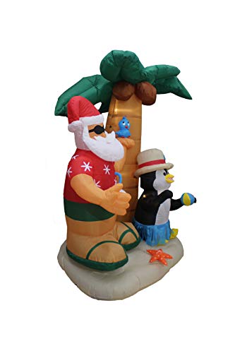 7FT Inflatable Santa Claus & Penguin with Palm Tree Holiday Yard Decor