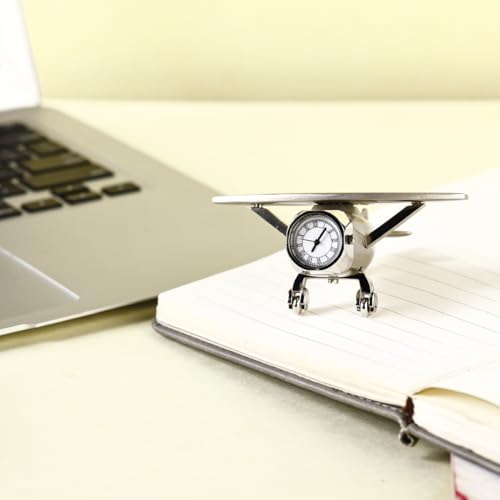 Vintage Airplane Desk Clock, Metal Analog Table Clock with Silent Movement