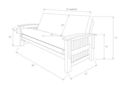 Full Size Futon Sofa Bed with Rustic Walnut Hardwood Frame