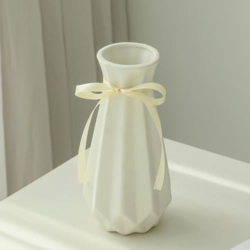 Geometric Origami Ceramic Flower Vase - 7.9 Inch Modern White Home Decor