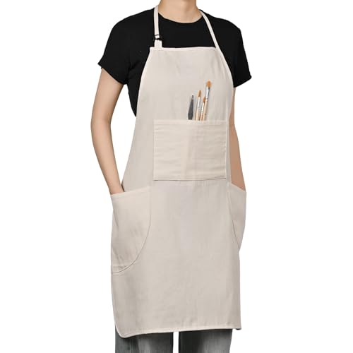 Professional Cotton Canvas Painting Apron with 3 Pockets, Adjustable