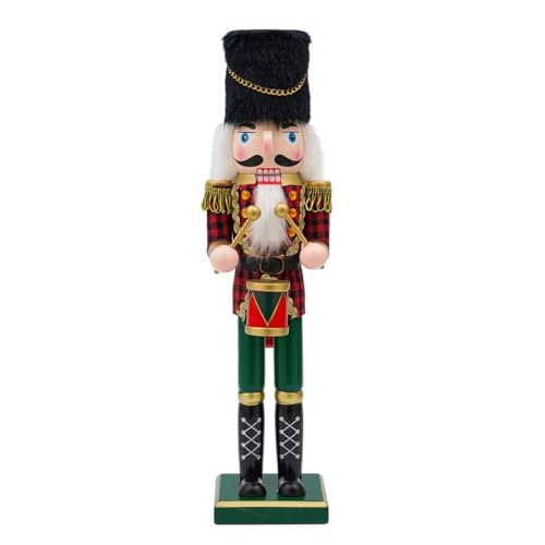 14-Inch Wooden Nutcracker Drummer Figure - Handcrafted Christmas Decor