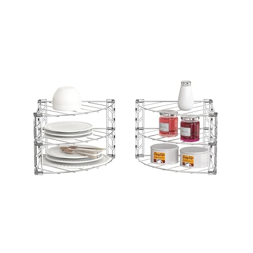 3-Tier Corner Shelf Organizer for Kitchen Cabinets, Chrome Iron, 2-Pack