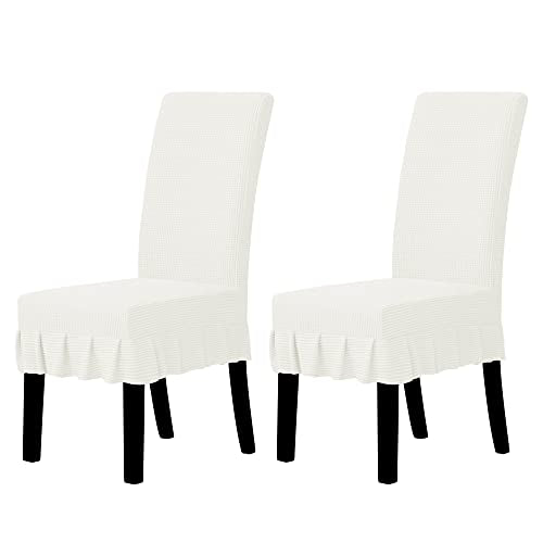 Stretch Dining Chair Covers with Ruffled Skirt - Cream, 2 PCS