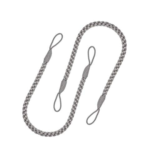 2-Pack Handmade Braided Curtain Tiebacks, Grey Polyester Rope Holdbacks