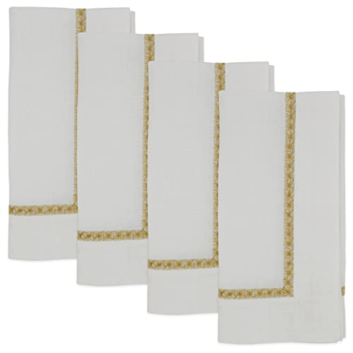 SARO Lifestyle Gold 20" x 20" Embroidered Border Table Napkins Set of 4