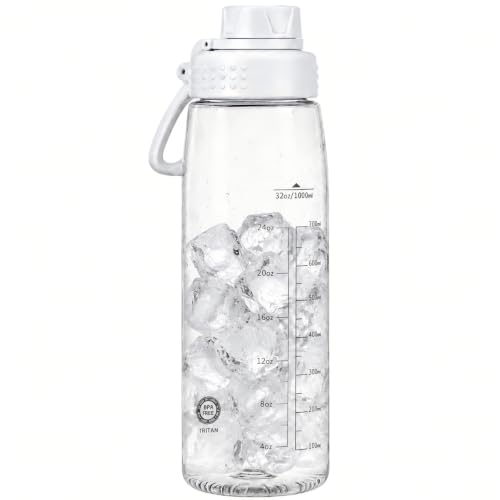 32oz Clear Water Bottle BPA-Free Plastic Leakproof Gym Hiking