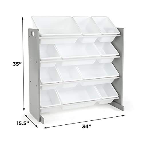 Kids Toy Storage Organizer with 12 Removable Bins - 4-Tier Playroom Shelf