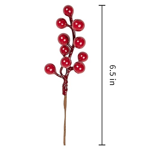 LLZLL Red Artificial Holly Berry Stems 6.5 Inch Christmas Tree Decorations, Pack of 32