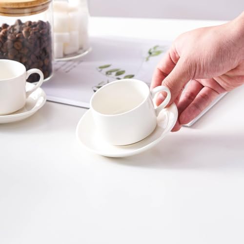 Meichu White 2.5 oz Porcelain Stackable Espresso Cups & Metal Stand Set of 4