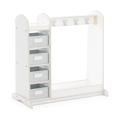 Kids Dress Up Storage Center with Mirror and Bins - White Wood