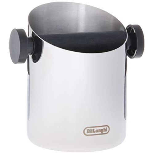 De'Longhi Knock Box for Coffee & Espresso Grounds, Easy & Mess-Free Disposal of Coffee Puck, Removable Bar and Non-Slip Base, Dishwasher Safe, Stainless Steel, 4-inch diameter,Silver
