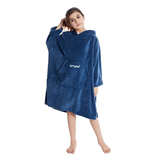Kids Hooded Changing Poncho - Plush Fleece Surf Robe for Boys and Girls 5-12Y