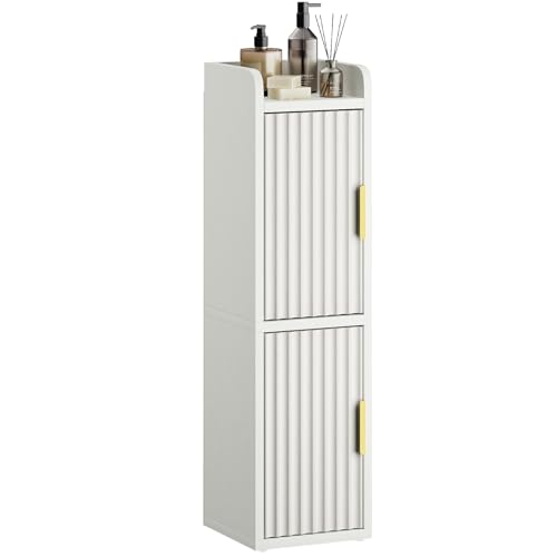 Slim Bathroom Storage Cabinet, Narrow Corner Floor Organizer with 2 Doors