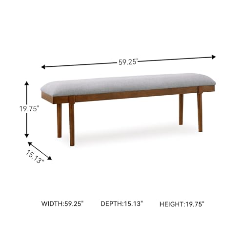 59-Inch Mid-Century Modern Upholstered Dining Bench, Gray Fabric