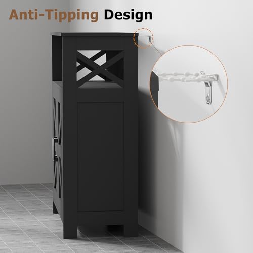 Farmhouse Bathroom Storage Cabinet with Barn Doors, Small Floor Cabinet, Black