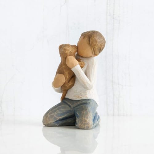 Sculpted Hand-Painted Boy with Dog Figurine - Kindness Resin Decor, 3-Inch