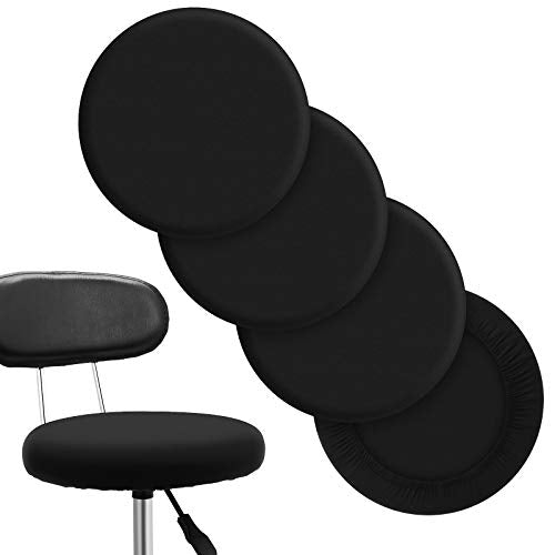 Washable Round Bar Stool Covers - Elastic Slipcovers for 14-17 Inch Chairs (Black, 4 Pieces)