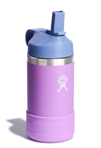 Insulated Kids Stainless Steel Water Bottle with Straw Cap 12 Oz Purple
